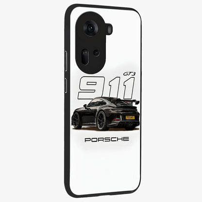 Turbo Legacy Icon Glass Case upright view showcasing bold racing inspired artwork with classic car theme.