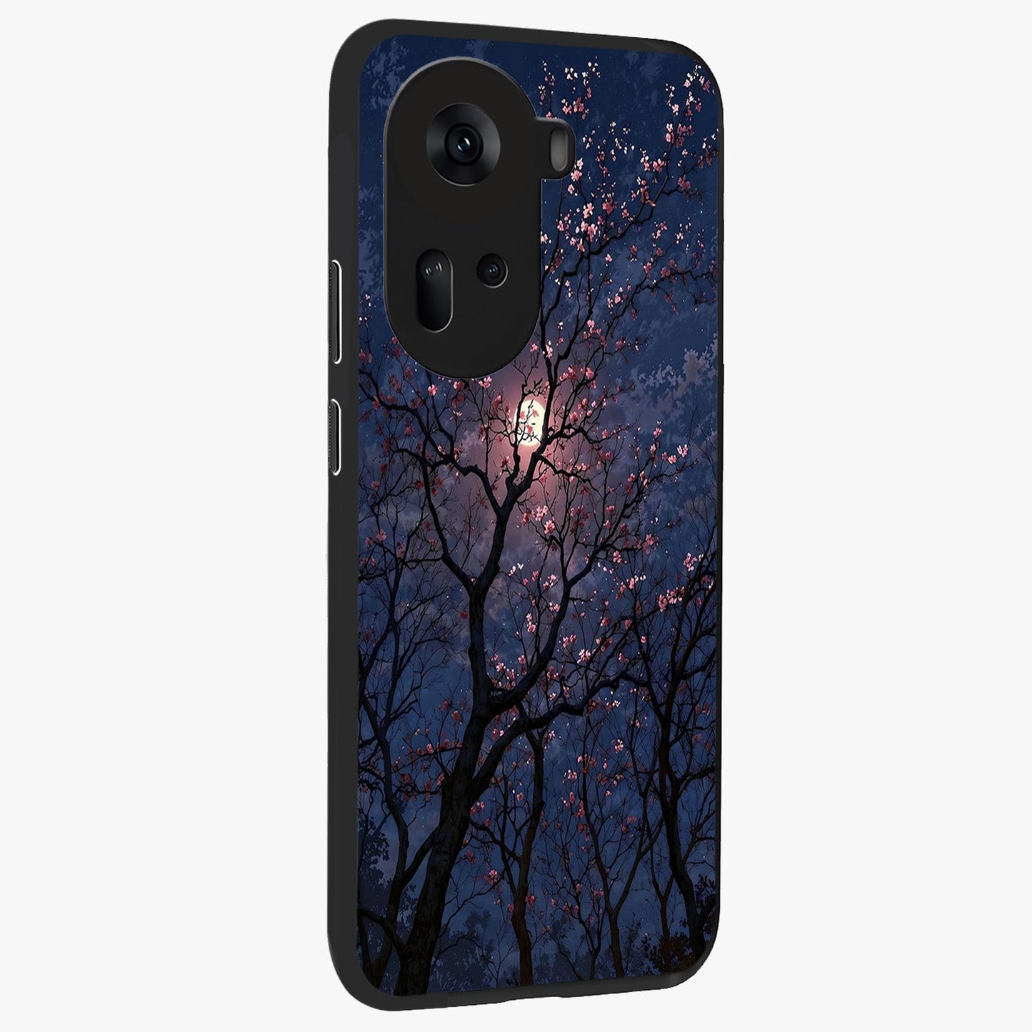 Twilight Sakura Serenade Glass Case upright view showcasing beautiful cherry blossom artwork with serene evening theme.