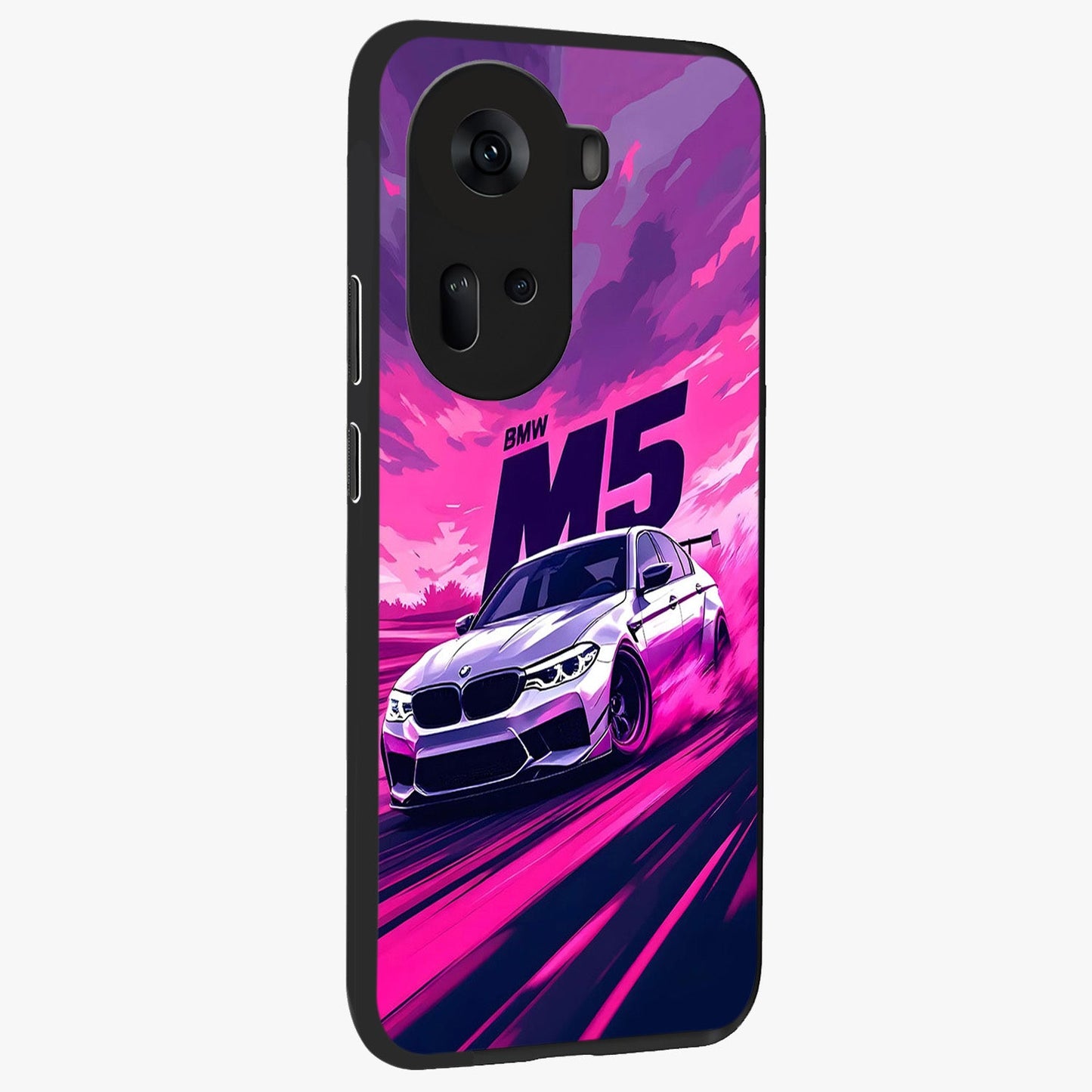 Velocity Drift Pulse Glass Case upright view showcasing powerful racing artwork with energetic motorsport theme.