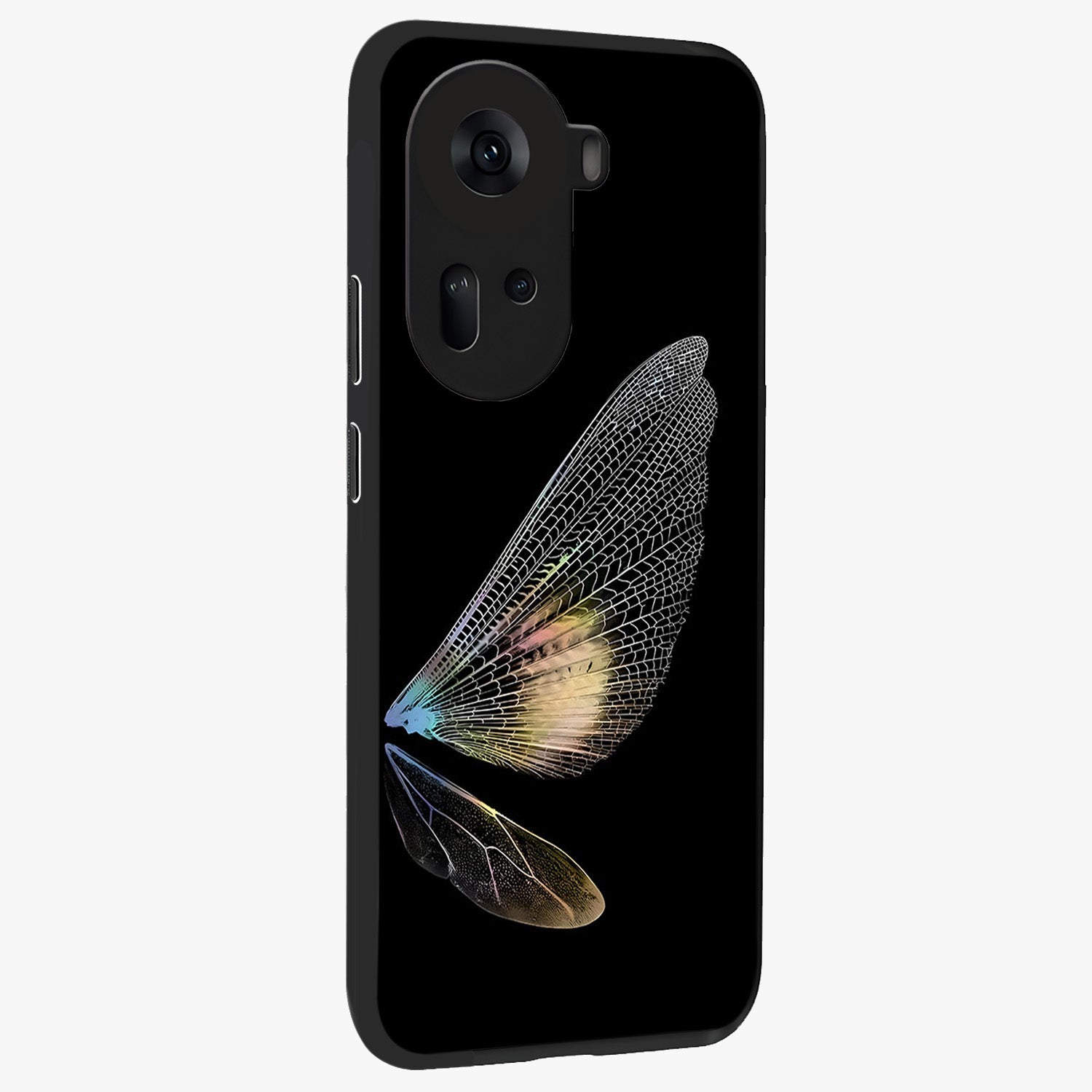 Whispers Of Wings Glass Case upright view showcasing elegant wing artwork with light airy theme.