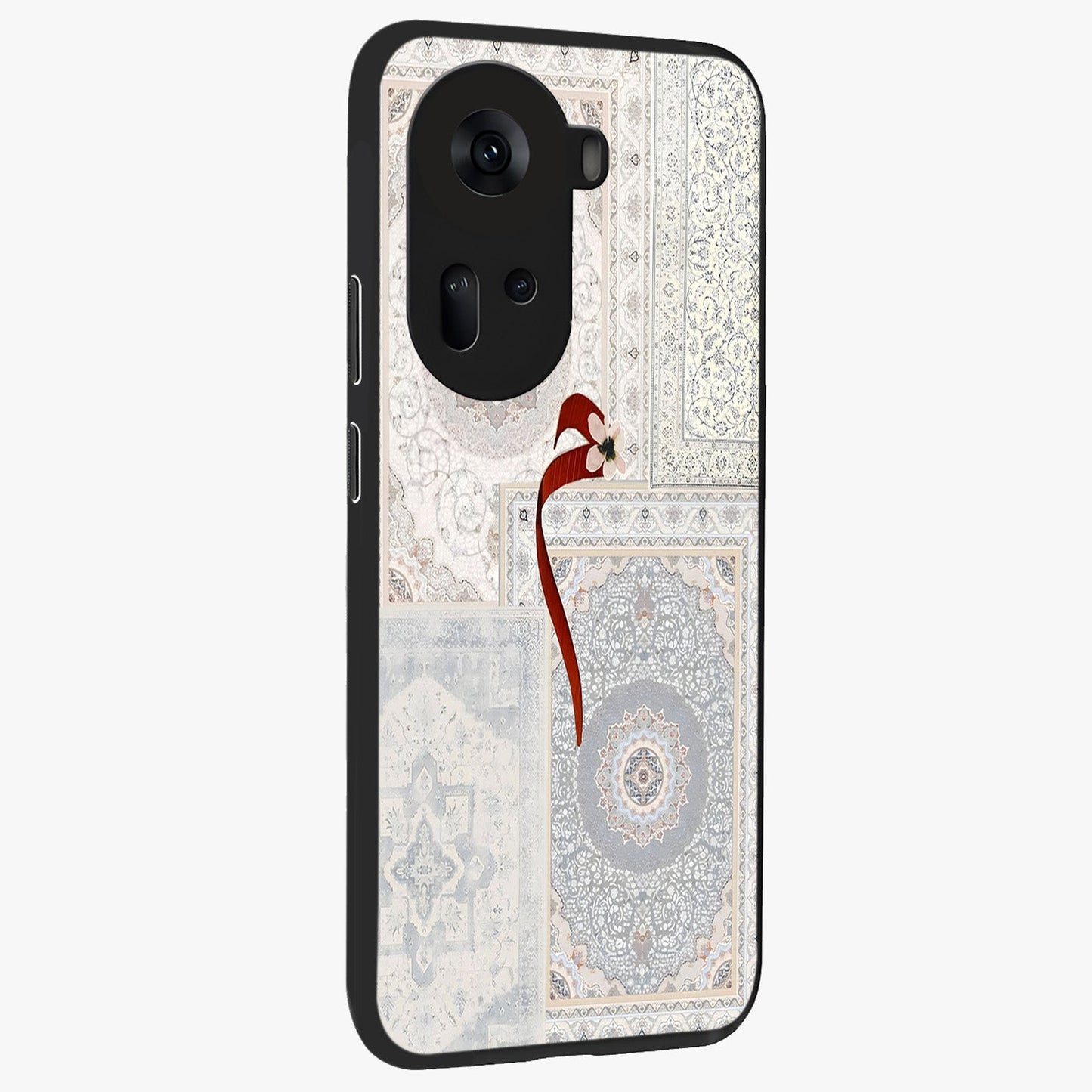 White Aesthetic Bow Glass Case upright view showcasing delicate ribbon bow artwork with cute minimalist theme.
