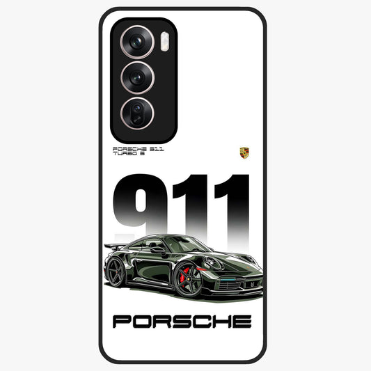 911 Turbo Dominance Glass Case showing clean flat back view with bold 911 sports car artwork and glossy glass finish.