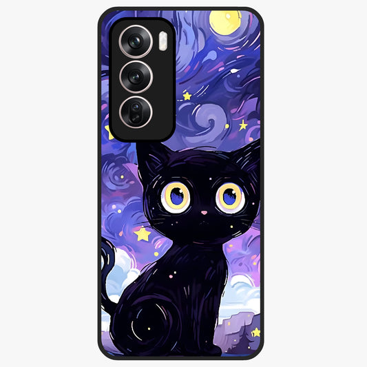 Abstract Cat Art Glass Case showing flat back view with artistic cat illustration and glossy glass finish.