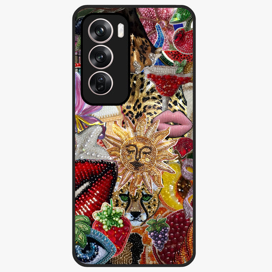 Beaded Fashion Jungle Glass Case showing flat back view with vibrant jungle inspired bead artwork and glossy glass finish.