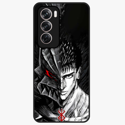 Berserker Blood Oath Glass Case showing flat back view with fierce warrior inspired artwork and glossy glass finish.
