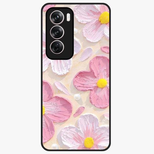 Blush Bloom Texture Glass Case showing flat back view with soft blush floral texture artwork and glossy glass finish.