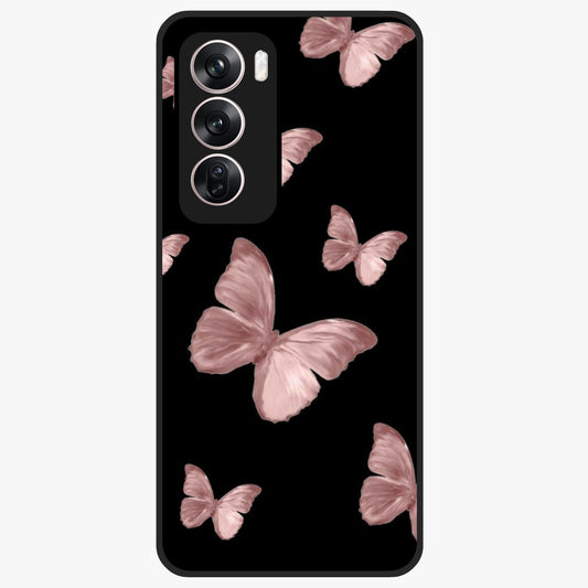 Butterfly Pattern Glass Case showing flat back view with elegant butterfly pattern artwork and glossy glass finish.