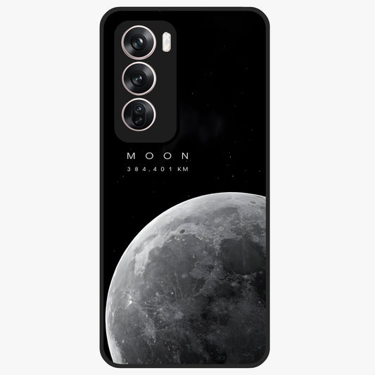 Cosmic Moon Glow Glass Case showing flat back view with glowing moon artwork and glossy glass finish.