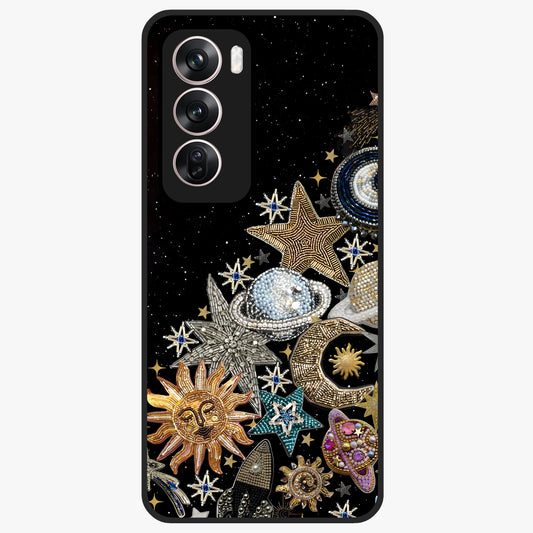 Cosmic Sparkle Dreams Glass Case showing flat back view with sparkling cosmic artwork and glossy glass finish.