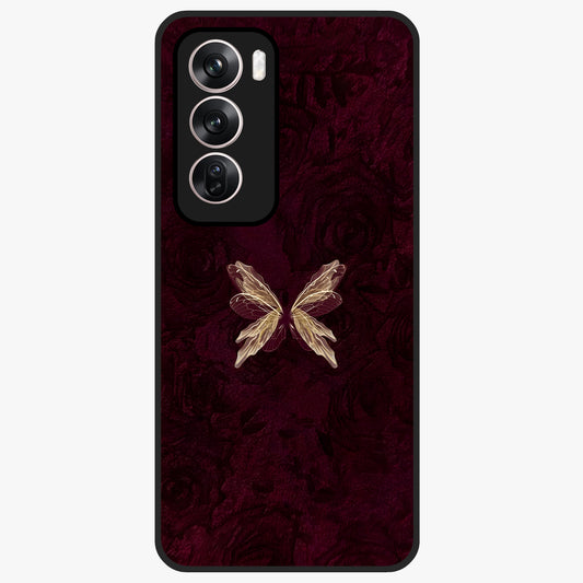 Crimson Fade Butterfly Glass Case showing flat back view with fading butterfly artwork and glossy glass finish.