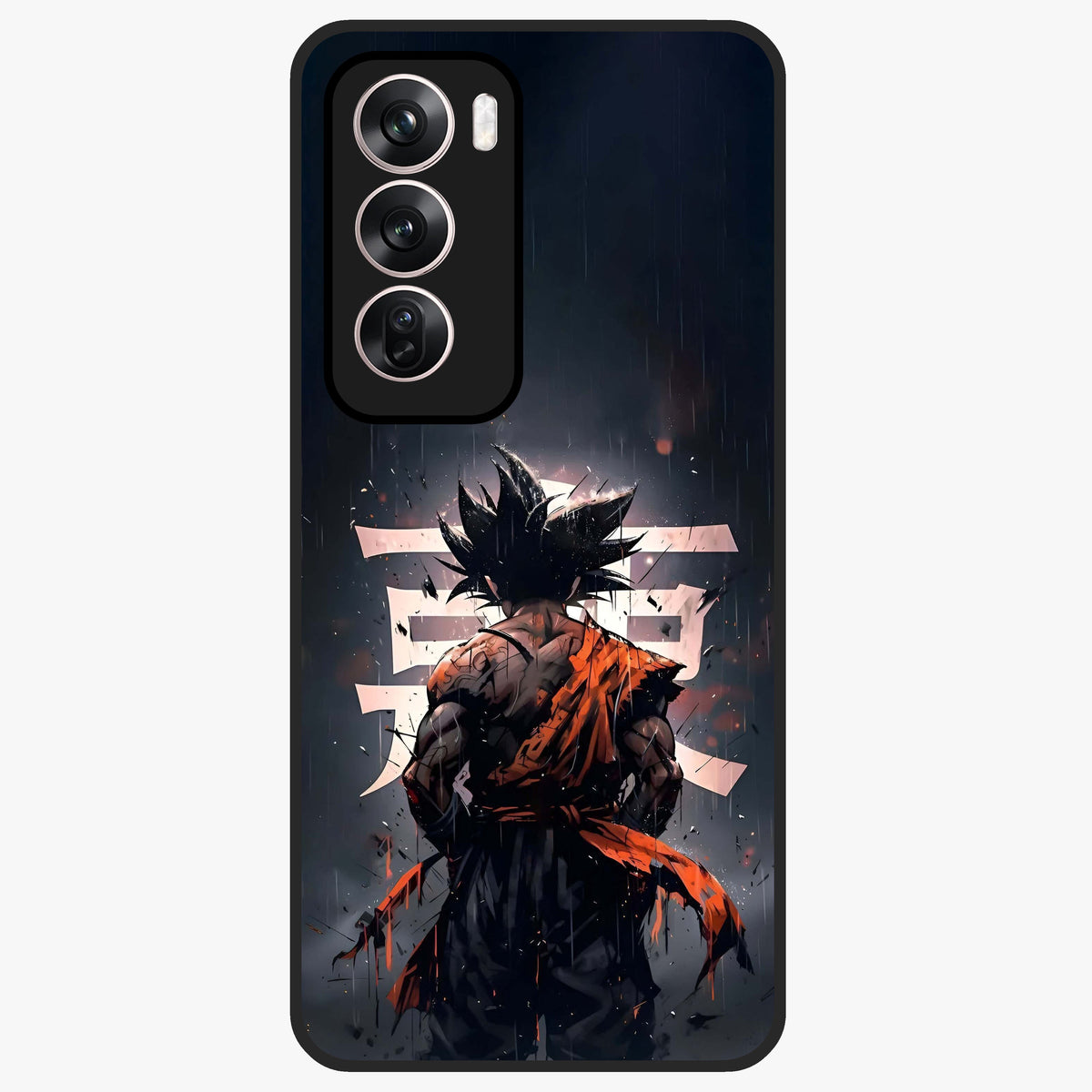 Dark Warrior In Rain Glass Case showing flat back view with warrior artwork in rainy atmosphere and glossy glass finish.