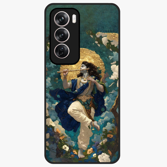 Divine Krishna Art Glass Case showing flat back view with Lord Krishna artwork and glossy glass finish.