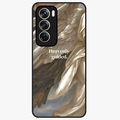 Divine Winged Grace Glass Case showing flat back view with elegant wing inspired artwork and glossy glass finish.