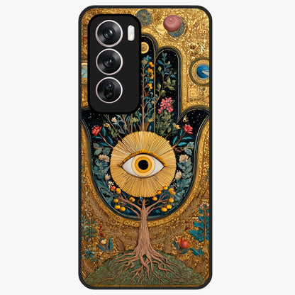 Ethereal Evil Eye Glass Case showing flat back view with mystical evil eye artwork and glossy glass finish.