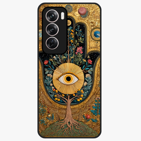 Ethereal Evil Eye Glass Case showing flat back view with mystical evil eye artwork and glossy glass finish.