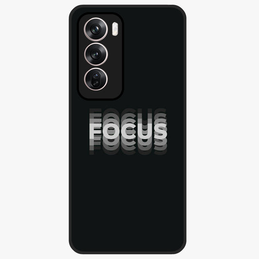 Focus Mode On Glass Case showing flat back view with bold motivational typography design and glossy glass finish.