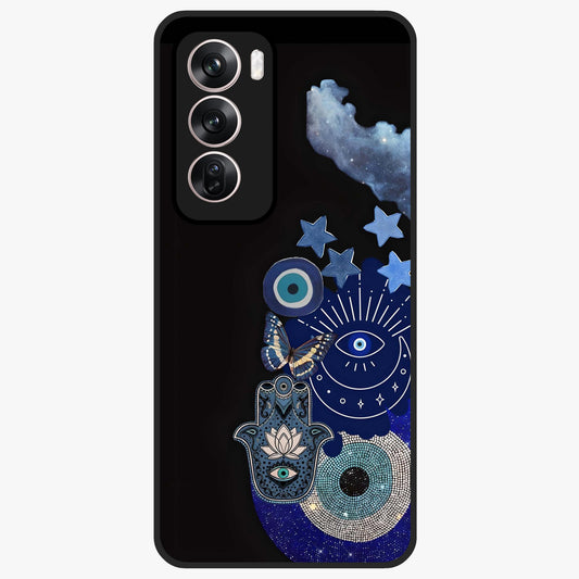 Galactic Charm Cluster Glass Case showing flat back view with glowing celestial charm artwork and glossy glass finish.