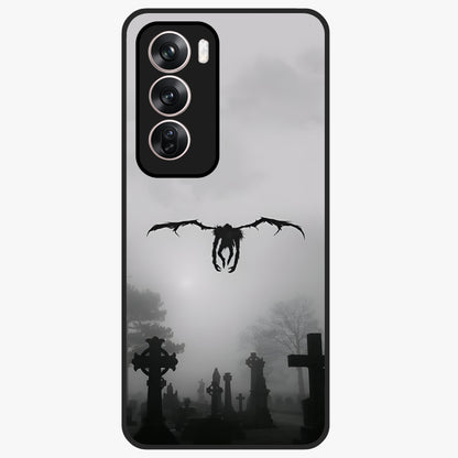 Graveyard Shadow Descent Glass Case showing flat back view with dark graveyard themed artwork and glossy glass finish.