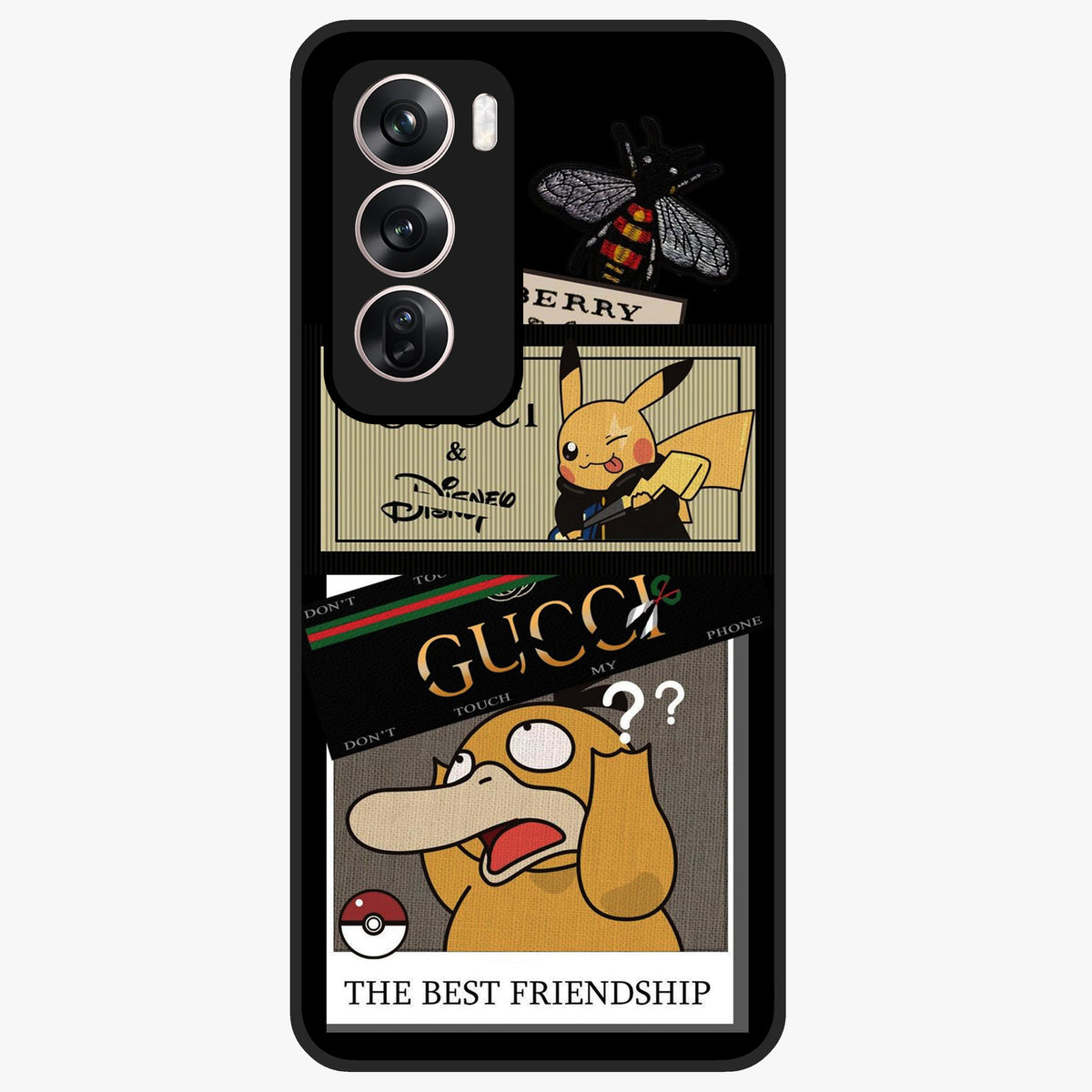 Gucci Play Mashup Glass Case showing flat back view with luxury inspired graphic artwork and glossy glass finish.