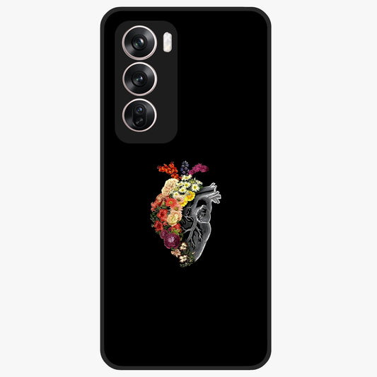 Heart With Flowers Glass Case showing flat back view with heart shaped floral artwork and glossy glass finish.