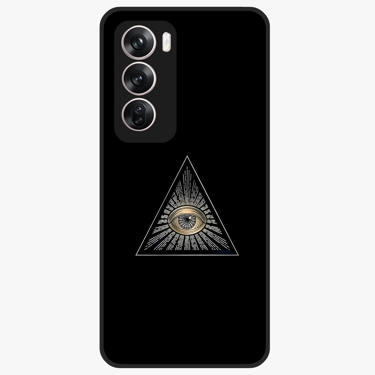 Illuminati Evil Glass Case showing flat back view with mysterious illuminati symbol artwork and glossy glass finish.