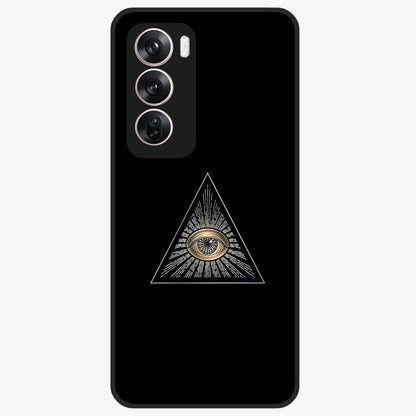 Illuminati Evil Glass Case showing flat back view with mysterious illuminati symbol artwork and glossy glass finish.