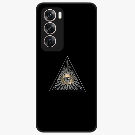 Illuminati Evil Glass Case showing flat back view with mysterious illuminati symbol artwork and glossy glass finish.