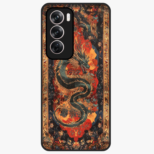 Inferno Dragon Soul Glass Case showing flat back view with fiery dragon artwork and glossy glass finish.