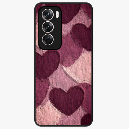 Layered Paper Hearts Glass Case showing flat back view with layered paper heart artwork and glossy glass finish.