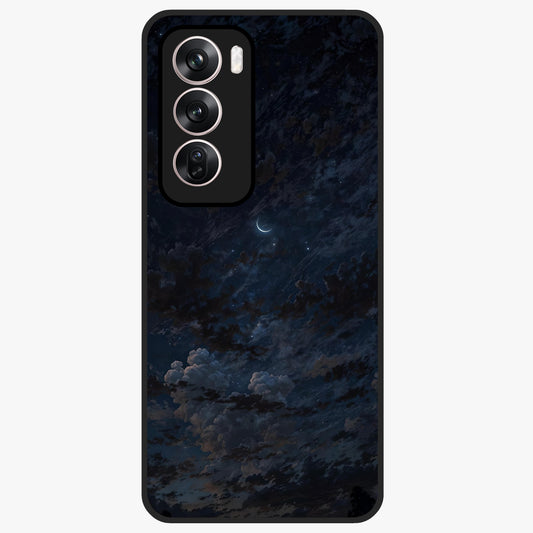Lunar Veil Silence Glass Case showing flat back view with mystical moon veil artwork and glossy glass finish.