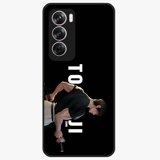 Midnight Blade Resolve Glass Case showing flat back view with dark warrior sword artwork and glossy glass finish.