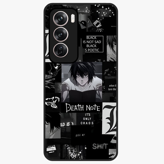 Midnight Chaos Mind Glass Case showing flat back view with abstract dark themed artwork and glossy glass finish.