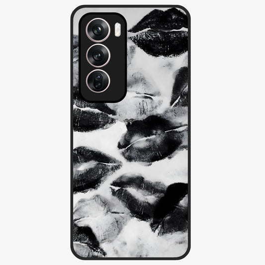 Midnight Kiss Marks Glass Case showing flat back view with lipstick kiss mark artwork and glossy glass finish.