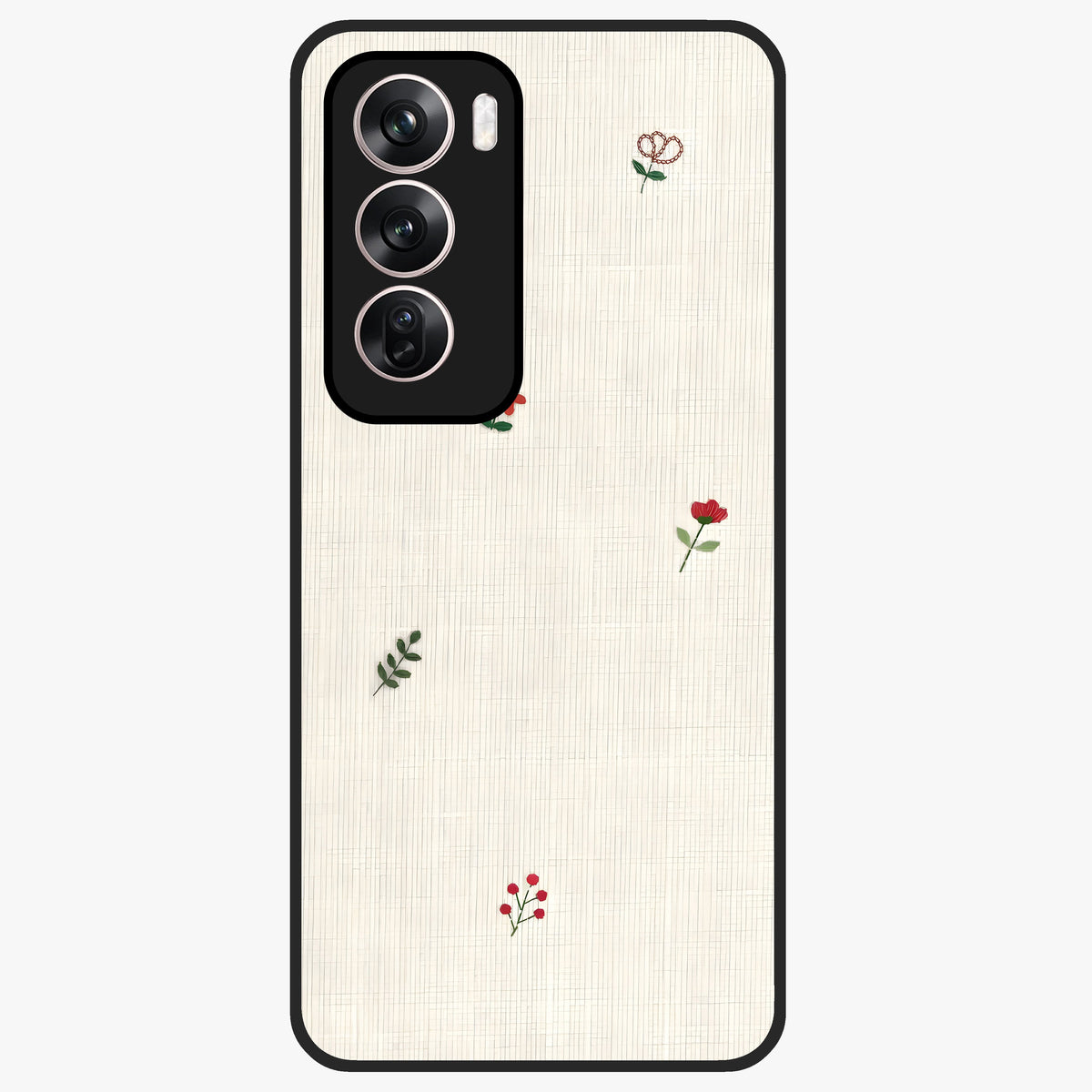 Minimal Petal Whispers Glass Case showing flat back view with soft minimal floral artwork and glossy glass finish.