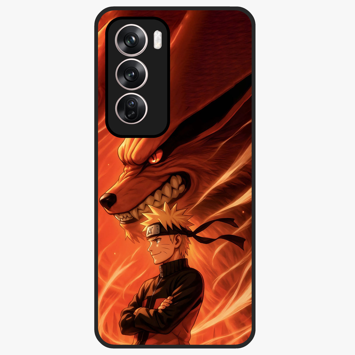 Nine Tails Legacy Glass Case showing flat back view with powerful nine-tailed fox inspired artwork and glossy glass finish.