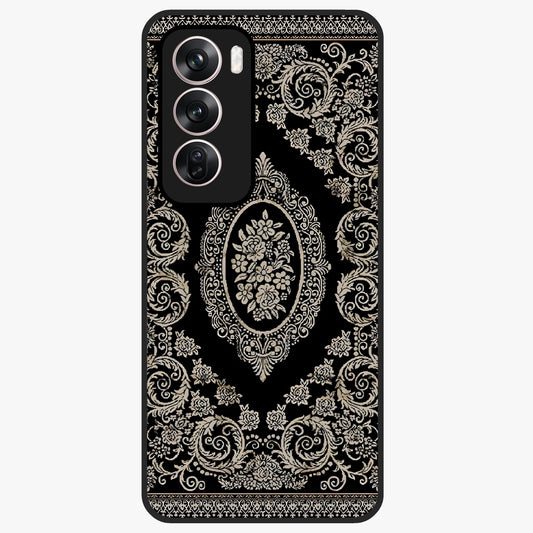 Noir Bloom Elegance Glass Case showing flat back view with elegant dark floral artwork and glossy glass finish.