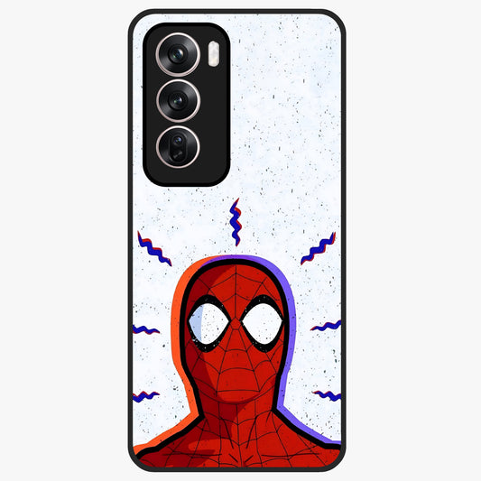 Omg Spiderman Glass Case showing flat back view with bold superhero inspired artwork and glossy glass finish.