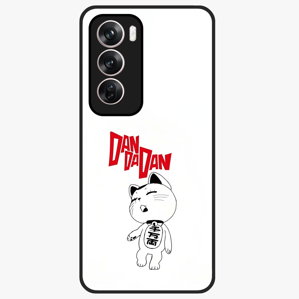 Playful Spirit Charm Glass Case showing flat back view with cheerful charm themed artwork and glossy glass finish.