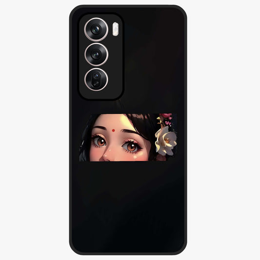 Radha Divine Embrace Glass Case showing flat back view with devotional Radha artwork and glossy glass finish.