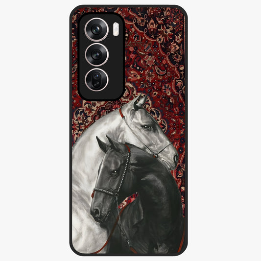 Regal Stallion Tapestry Glass Case showing flat back view with majestic horse tapestry artwork and glossy glass finish.