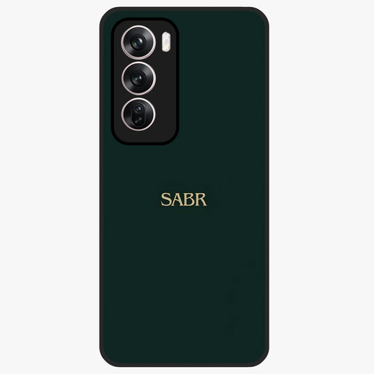 Sabr Minimal Patience Glass Case showing flat back view with minimalist typography artwork and glossy glass finish.