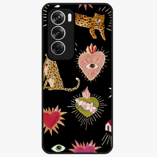Sacred Jungle Heart Glass Case showing flat back view with jungle inspired heart artwork and glossy glass finish.
