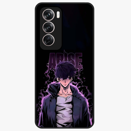Shadow Monarch Awakening Glass Case showing flat back view with powerful dark monarch themed artwork and glossy glass finish.