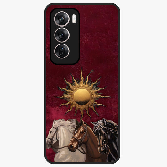 Solar Riders Glass Case showing flat back view with dynamic rider themed artwork and glossy glass finish.