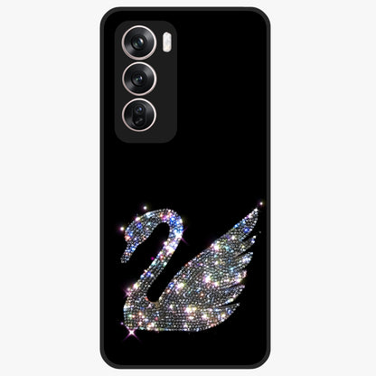 Starlit Swan Grace Glass Case showing flat back view with graceful swan artwork under starry sky and glossy glass finish.