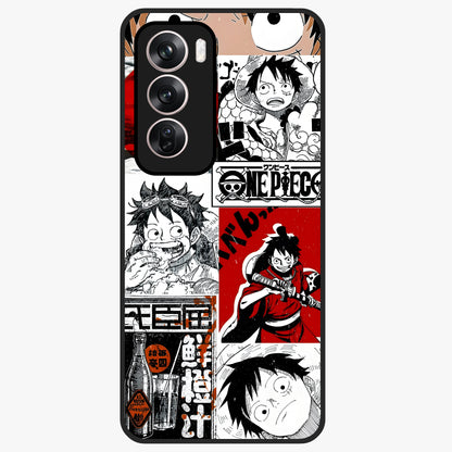 Strawhat Chaos Panels Glass Case showing flat back view with anime inspired chaos panel artwork and glossy glass finish.