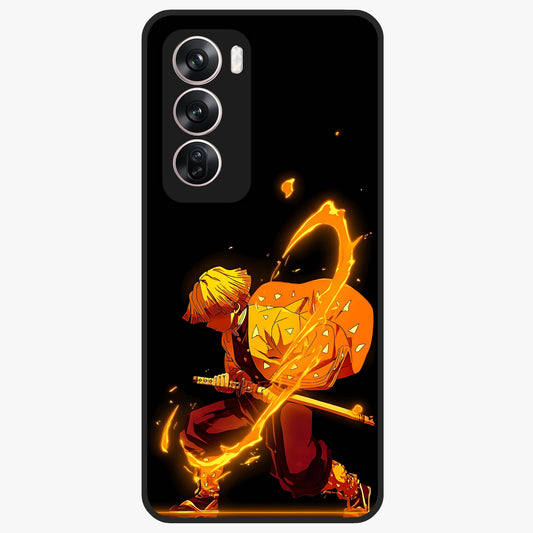 Thunder Flame Execution Glass Case showing flat back view with powerful flame and lightning artwork and glossy glass finish.