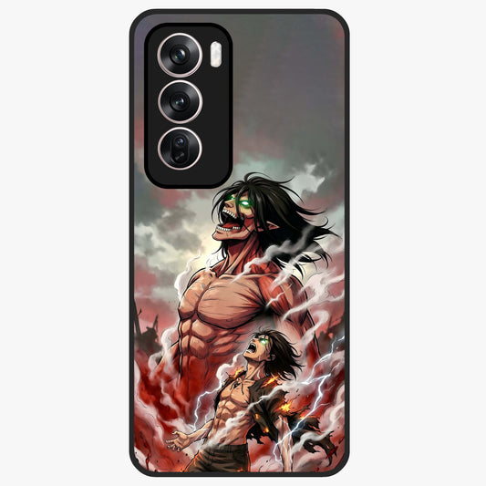 Titan Awakening Fury Glass Case showing flat back view with powerful titan inspired artwork and glossy glass finish.