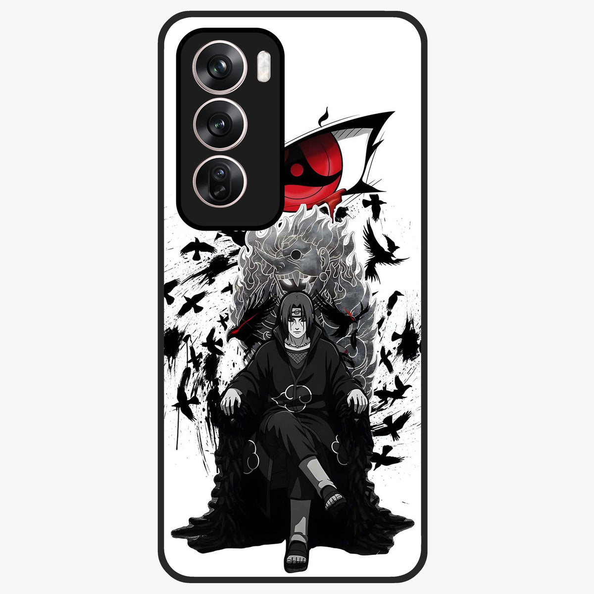 Uchiha Shadow Throne Glass Case showing flat back view with cosmic underwater themed artwork and glossy glass finish.
