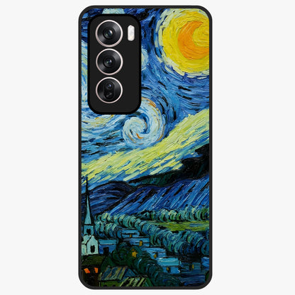 Van Gogh Art Glass Case showing flat back view with classic painterly artwork inspired by Van Gogh style and glossy glass finish.